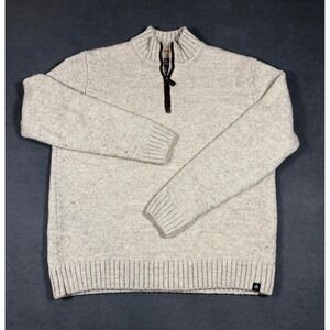 Rainforest Quarter Zip Sweater Mens Medium Beige Wool Blend Ribbed Pullover